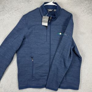 Eddie Bauer Fleece Full Zip Sweater Adult XL Navy Blue Mock Neck Pockets Men NEW